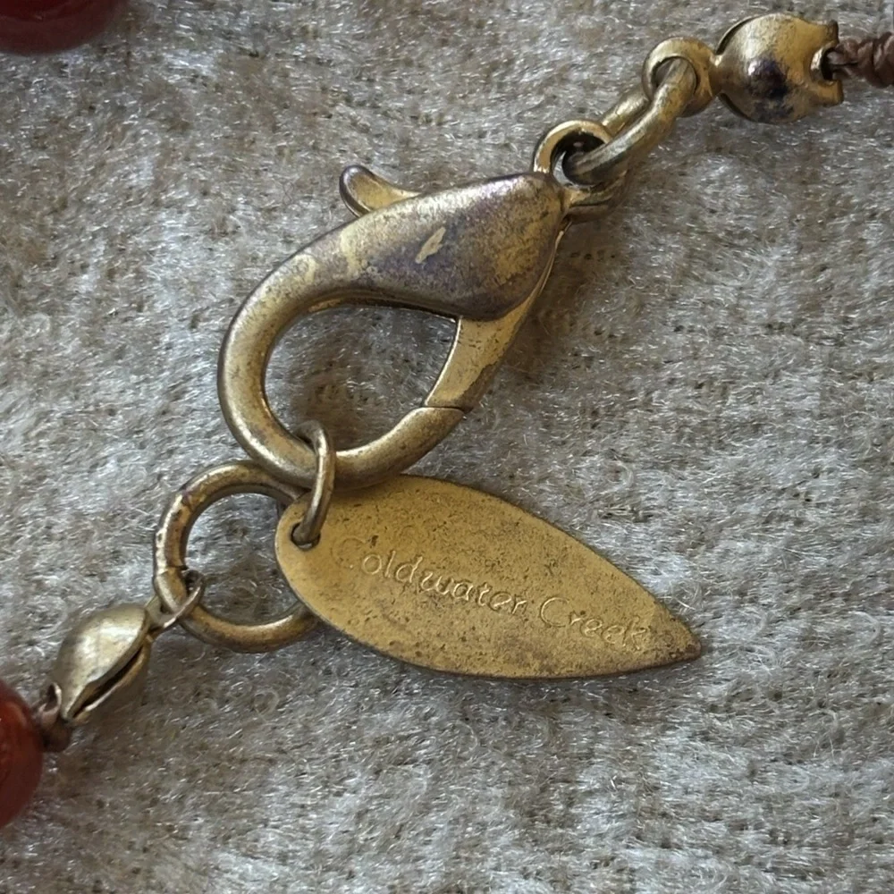 Coldwater Creek Carnelian Quartz Beaded Long Opera Necklace Boho Reddish Orange - Picture 8 of 13